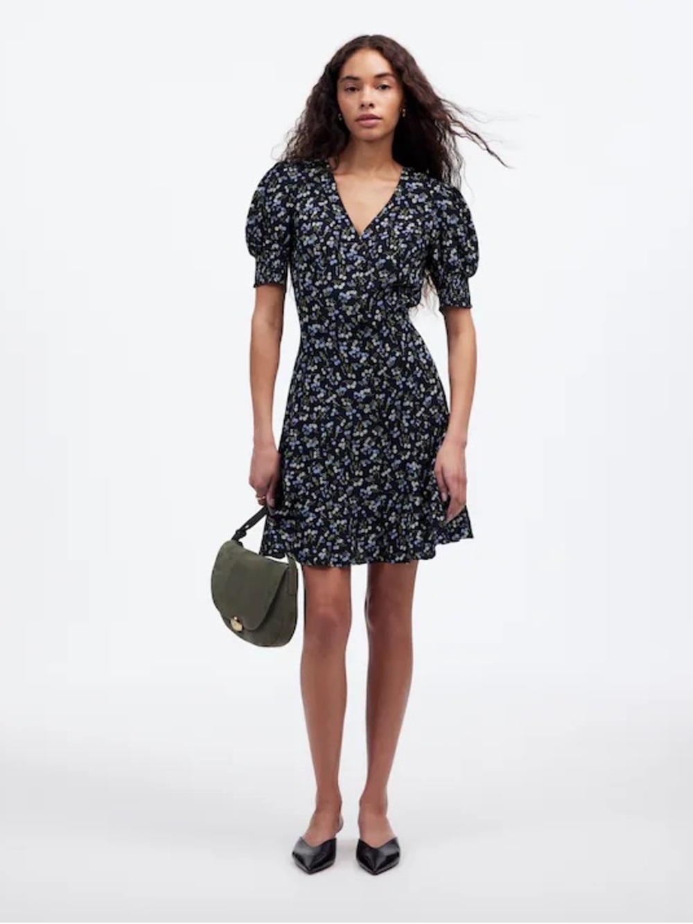 NWOT Madewell V-Neck Button-Front Mini Dress in Floral Vintage Ditsy Pear Accent